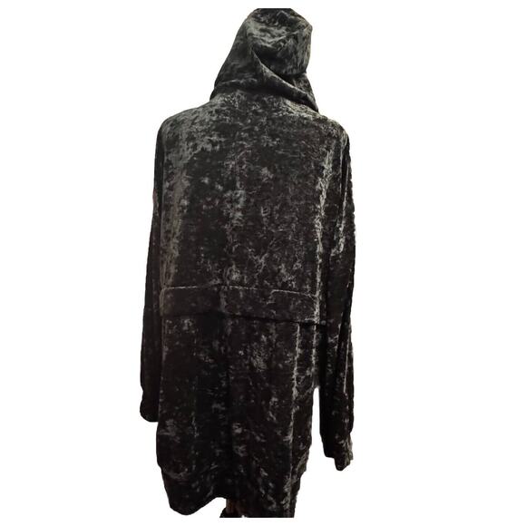 Zara Top Medium Womens Hooded Velour Black Velvet Long Sleeve Shirt Cozy Winter - Picture 3 of 8